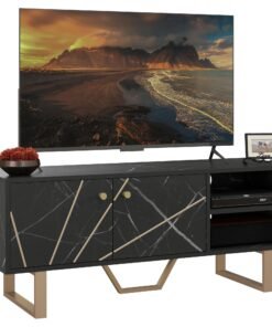 HOMCOM TV Stand Cabinet for TVs up to 50 Inches, TV Unit with Storage Shelves and Cupboard for Living Room, Black Marble Tone