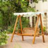 Outsunny 2 Seater Garden Swing Seat with Canopy, Wooden Swing Chair, Outdoor Hammock Bench for Balcony Patio Porch, Cream White