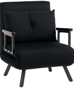 HOMCOM 4-in-1 Velvet-Feel Single Chair Bed, with Pillow - Black