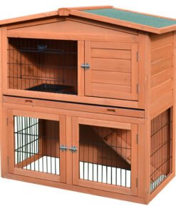 PawHut Rabbit Hutch Outdoor Guinea Pig Hutch 2-Tier Bunny Cage with No-Leak Tray 100.5 x 55 x 101 cm