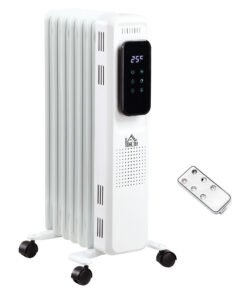HOMCOM 1500W Oil Filled Radiator, 7 Fin Portable Electric Heater with LED Display, 24H Timer, 3 Heat Settings, Adjustable Thermostat, Safety Cut off, Remote Control, White