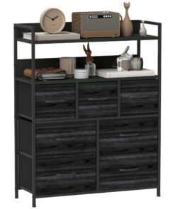 HOMCOM Rustic Chest of Seven Fabric Drawers - Black