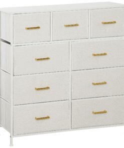 HOMCOM Chest of Drawers with 9 Fabric Drawers, Boucle Storage Organiser with Steel Frame, Fabric Dresser for Bedroom, Living Room, Hallway, Cream White