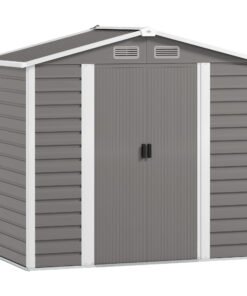 Outsunny 7 x 4ft Garden Shed, Easy to Assemble, Upgraded Galvanised Steel Frame with Foundation Kit, Double Doors with Lock, Outdoor Metal Shed with Vents and Gloves, Garden Storage Shed, Light Grey