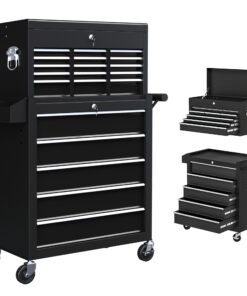 HOMCOM 14 Drawer, Two-Part Tool Storage Chest on Wheels - Black