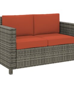 Outsunny Rattan Sofa, 2 Seater Garden Furniture with Soft Padded Cushion and Armrests, Wicker Garden Loveseat for Patio, Grey