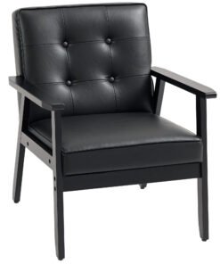 HOMCOM Retro-Style Accent Chair, with Faux Leather Seat - Black