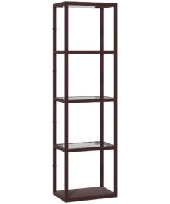 HOMCOM LED Floor Lamp with Glass Shelves, 4 Layers Dimmable Tall Standing Lamp, Modern Column Shelf Floor Light for Living Room, Bedroom, Office, Dark Brown