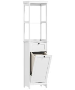 HOMCOM Tall Bathroom Cabinet, with Laundry Basket - White