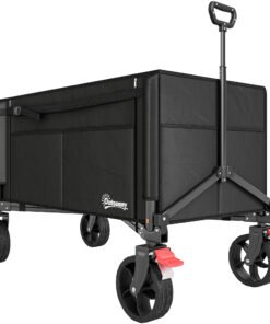 Outsunny Festival Trolley on Wheels, 150L Folding Camping Trolley Cart with Openable Sides, Adjustable Handle and Brakes for Shopping Beach Garden Fishing, Black