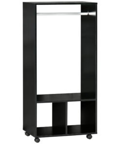 HOMCOM Open Wardrobe on Wheels, Bedroom Wardrobe with Clothes Hanging Rail, 2 Storage Shelves, Mobile Garment Rack for Cloakroom, Hallway, Black