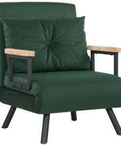 HOMCOM 4-in-1 Velvet-Feel Single Chair Bed, with Pillow - Green