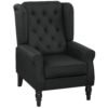 HOMCOM Retro Accent Chair, Linen Wingback Armchair with Wood Frame Button Tufted Design for Living Room Bedroom, Black