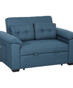 HOMCOM Pull Out Sofa Bed, Fabric 2 Seater Click Clack Sofa Bed Settee with 2 Pocket Springs, Convertible Sofa Couch with Pillows and Side Pockets for Living Room, Home Office, Blue