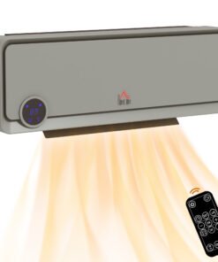 HOMCOM Wall Downflow Heater 2 Heat and Fan 1000W/2000W, Electric Space Heater with Timer Remote Oscillating, for Bedroom Home Office, Grey