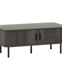 HOMCOM Coffee Table with Storage, Living Room Table with Slatted Tambour Sliding Doors and Foot Pads, Rectangular Coffee Table with Elevated Base for Living Room, Grey Wood-Effect