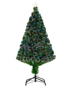 HOMCOM 4FT Pre-Lit Fibre Optic Artificial Christmas Tree Holiday Xmas Décor with Tree Topper Multi-Colour