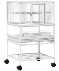 PawHut Bird Cage with Rolling Stand, Acrylic Viewing Panels, Storage Shelf, for Budgie, Parakeet, 48 x 46 x 83 cm