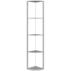HOMCOM RGB LED Floor Lamp with Shelves, 5-Tier Dimmable Standing Lamp with Adjustable Brightness and Remote Control, Modern Corner Display Shelf Unit for Living Room Bedroom Office, Grey