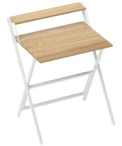 HOMCOM 70 cm Folding Computer Desk with Monitor Shelf - Natural Wood Finish