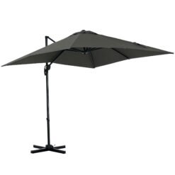 Outsunny 2.5 x 2.5m Patio Offset Parasol Umbrella Cantilever Hanging Aluminium Sun Shade Canopy Shelter 360° Rotation with Crank Handle and Cross Base, Grey