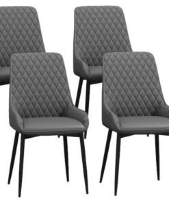 HOMCOM Set of 4 Quilted PU Leather Dining Chairs with Metal Frame 4 Legs Foot Caps Home Seating Modern Stylish Executive, Grey
