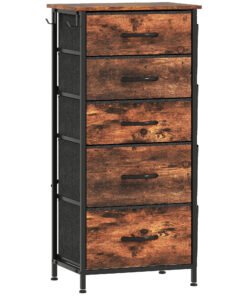 HOMCOM Chest of Five Fabric Drawers - Rustic Brown