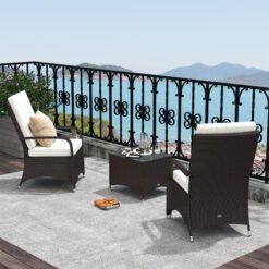 Outsunny 3 Pieces Rattan Bistro Set with Furniture Cover, Wicker Garden Furniture Set, Glass Top Coffee Table and Chairs with Cushions for Outdoor, Patio, Balcony, Cream White