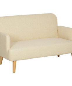 HOMCOM Velvet Feel Fabric 2 Seater Sofa, Small Sofa Loveseat with 21cm Thick Padding and Wood Legs, Cream White