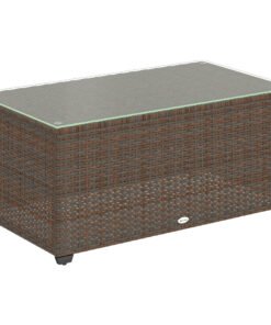 Outsunny 90 x 50cm Glass-Top Rattan Side Table - Brown