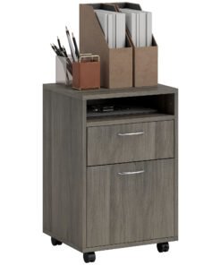 HOMCOM 60cm Filing Cabinet with Drawer, Open Shelf, Metal Handles and 4 Wheels, Office Home Organiser Mobile Printer, Grey