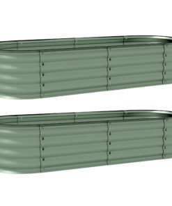 Outsunny Galvanised Raised Garden Bed, Metal Planter Box with Safety Edging, for Flowers, Herbs, Succulents, Pack of 2, Green