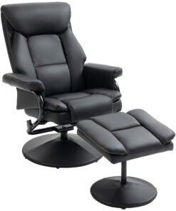 HOMCOM Swivel Recliner Chair with Footstool, PU Leather Recliner Armchair with Ottoman, Steel Base, Upholstered Reclining Chair for Living Room, Bedroom, Office, Black