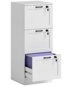 HOMCOM 3-Drawer Filing Cabinet with Lock - White