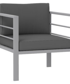 Outsunny Garden Sofa, All-Weather Garden Single Sofa with Removable Cushions, Metal Frame Outdoor Furniture for Balcony, Charcoal Grey