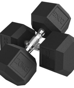 HOMCOM 2x20KG Rubber Hex Dumbbell Portable Hand Weights Dumbbell Home Gym