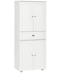 HOMCOM Freestanding Tall Kitchen Cupboard Storage Cabinets with Drawer and 3 Adjustable Shelves for Dining Room, Living Room, White