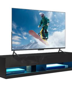 HOMCOM Floating TV Unit, Wall Mounted TV Cabinet for TVs up to 65", High Gloss Media Wall Unit with LED Lights, Storage Shelves for Living Entertainment Room, Black