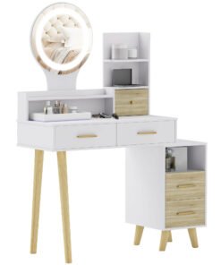 HOMCOM Elegant Dressing Table, with Storage - White