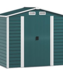 Outsunny 7 x 4ft Garden Shed, Easy to Assemble, Upgraded Galvanised Steel Frame with Foundation Kit, Double Doors with Lock, Outdoor Metal Shed with Vents and Gloves, Garden Storage Shed, Green