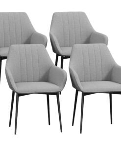 HOMCOM Dining Chairs Set of 4, Upholstered Linen Fabric Kitchen Chairs with Metal Legs for Living Room Dining Room, Light Grey