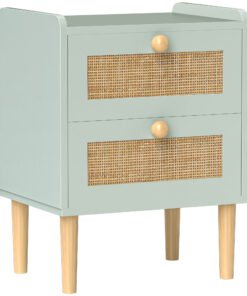 HOMCOM Bedroom Chest of Drawers, Boho Rattan Dresser with 2 Drawers, Storage Cabinet for Living Room, Hallway, Entryway, Olive Green