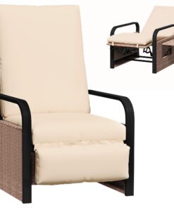 Outsunny 140° Reclining Rattan Armchair - Brown/Khaki