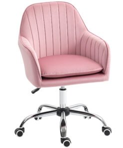 HOMCOM Velvet-Feel Tub Office Chair, with Seat Cushion - Dark Pink