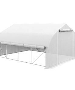Outsunny 4 x 3(m) Walk-in Polytunnel Greenhouse, Zipped Roll Up Sidewalls, Mesh Door, 8 Mesh Windows, Tunnel Warm House Tent with PE Cover, Complimentary Plant Labels and Gloves, White
