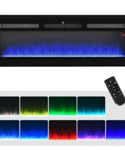 HOMCOM 127cm/50" Electric Fireplace, 2000W Recessed and Wall Mounted Electric Fire with Remote Control, 9 Flame Colour and Crystal, Black