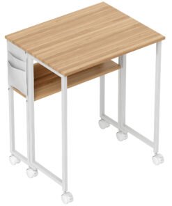 HOMCOM 63 cm Drop Leaf Writing Work Desk - Natural Wood Finish