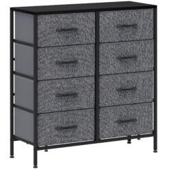 HOMCOM Fabric Chest of Drawers, Industrial Bedroom Dresser with 8 Fabric Drawers, Steel Frame and Wooden Top for Nursery, Living Room, Hallway, Black