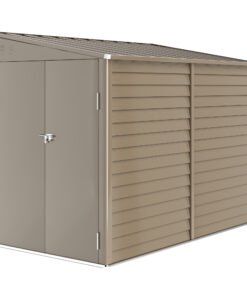 Outsunny 5 x 9ft Galvanised Metal Garden Shed with Foundation Kit, Outdoor Lean-to Shed, Tool Storage House with Lockable Doors, Gloves and 2 Air Vents for Patio, Garden, Brown