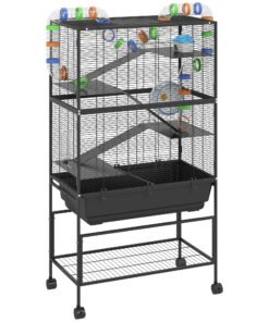 PawHut 5 Tier Large Hamster Cage on Wheels with 17 cm Deep Tray, Storage Shelf for Syrian, Gerbil, Rats